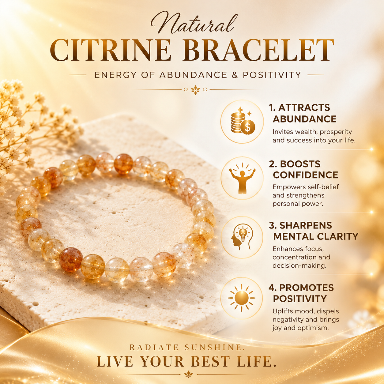 Natural Citrine Bracelet for Wealth, Success & Positive Energy