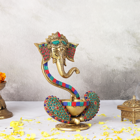 Mosaic Ganesha Idol with Akhand Diya