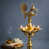 Peacock Lamp | Five Bati Diya | Brass Diya | Pooja & Inauguration Decor | 52 Inches