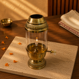 Elegant Brass Oil Akhand Jyot Diya With Adjustable Bati ( Small, 100 ml Capacity )