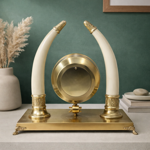 Tusks Table Clock with Brass Base for Living Room & Office | 14 inch