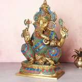Brass Ganesha Crown-Statue With Mosaic Work