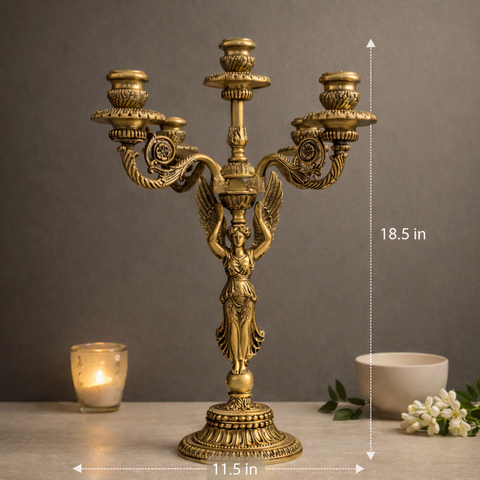 Angel Candle Stand in Brass with 5-Arm Candelabra | 18.5 inches