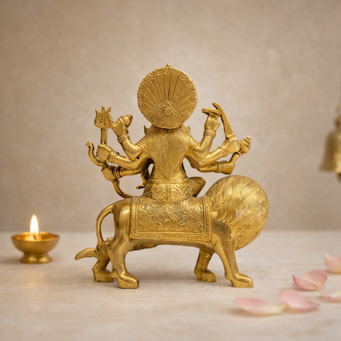 Durga Mata Brass Murti with Lion for Home Temple & Spiritual Decor | 9 Inch