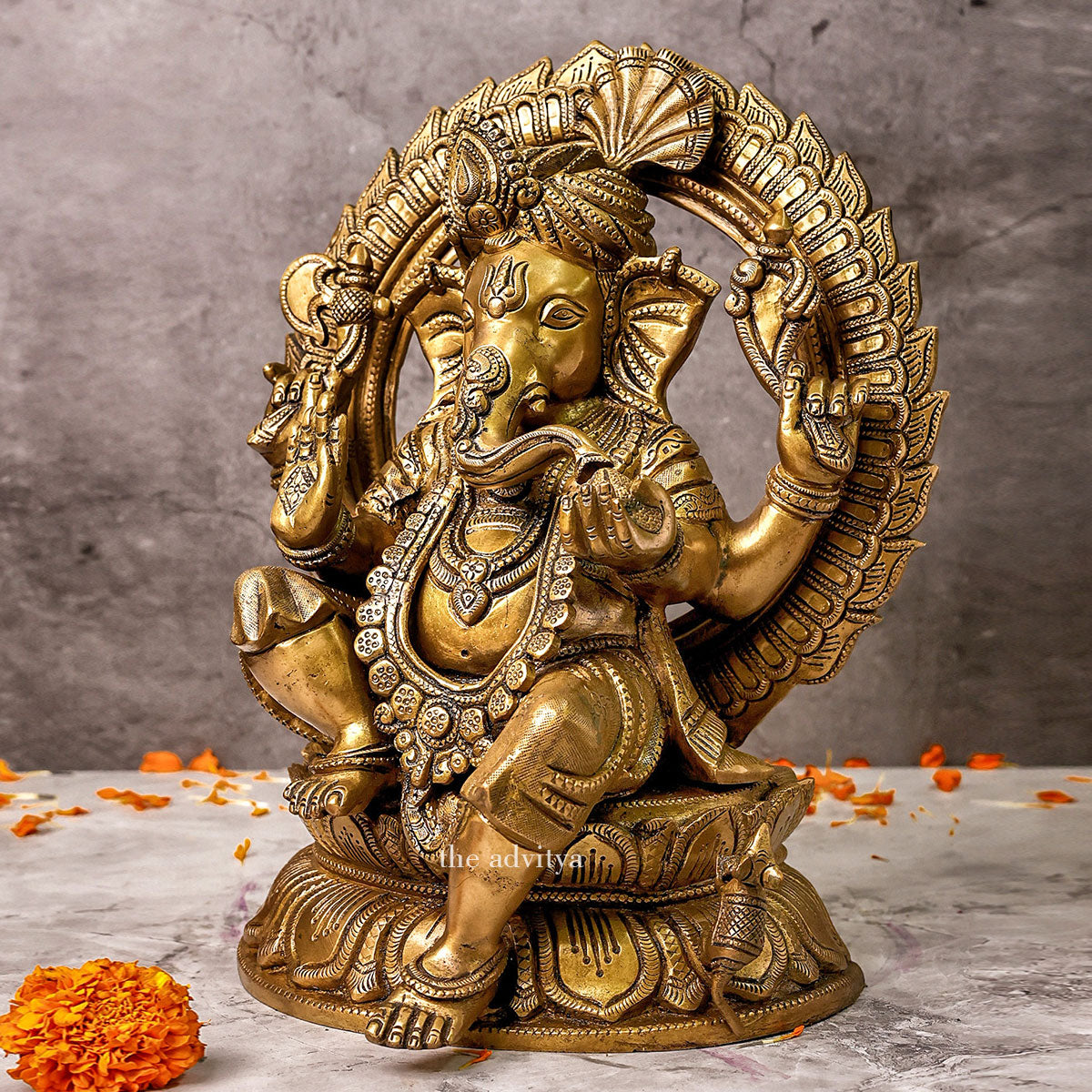 Ganesha,Ganepati,Ganasha,Ganapati,Gajanand,Gajananaa,Gajanana,Ekadanta,Brass Ganesha Sitting On Lotus Wit Pag