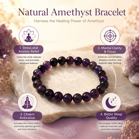 Natural Amethyst Bracelet for Inner Peace, Mental Clarity & Spiritual Protection