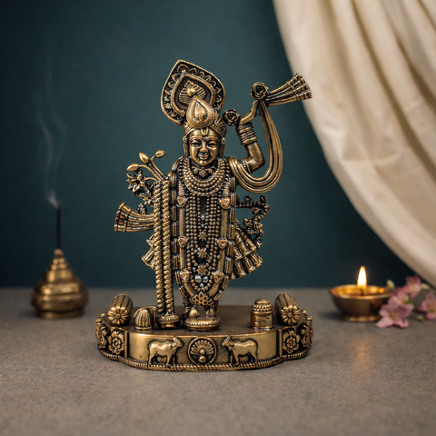 Shreenath Ji Idol | Balaji | Brass Superfine | Temple Essential | Car Dashboard Statue | 4 Inches