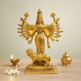 Durga Mahishasur Mardini Brass Idol with Lion for Home Temple & Pooja Room | 10 Inch