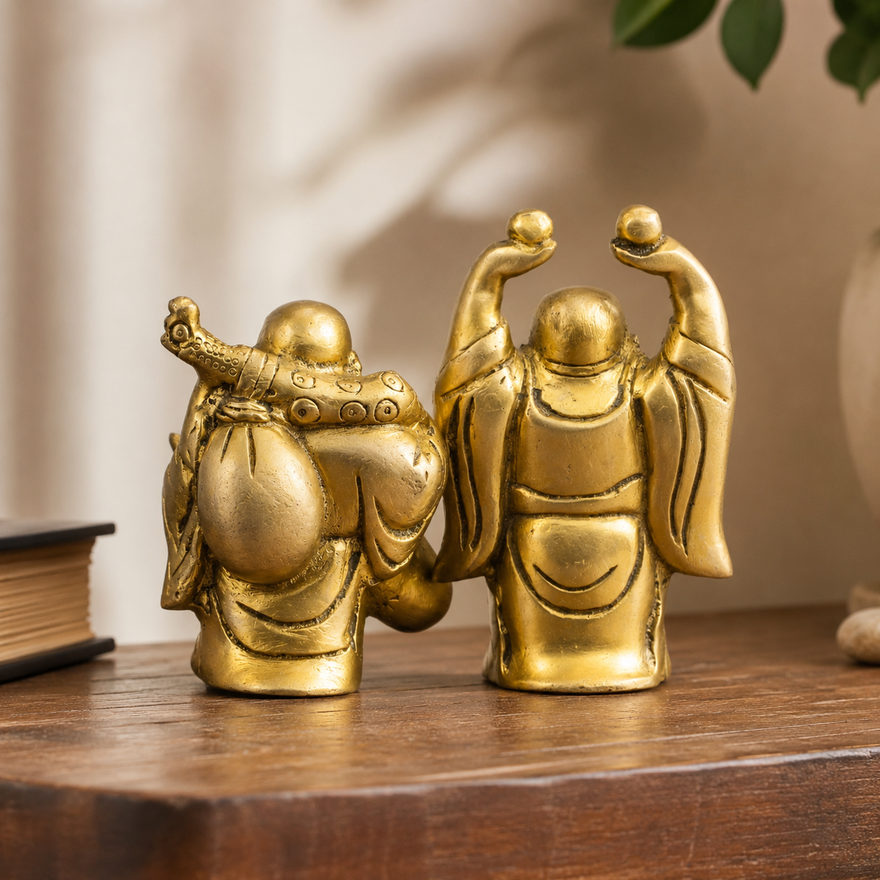 Brass Laughing Buddha Murti Pair for Prosperity & Positive Energy
