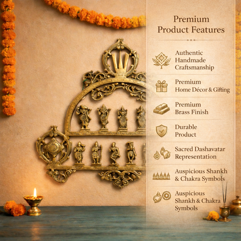 Dashavatar (Lord Vishnu Avatars) Brass Wall Hanging,  | 21.5 inches