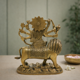 Durga Mata Brass Murti with Lion for Pooja Room | 7.5 Inches