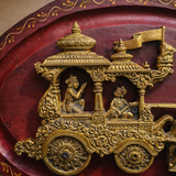 Mahabharata Krishna Arjuna Chariot Brass Wall Hanging with Wooden Base | 18 Inch