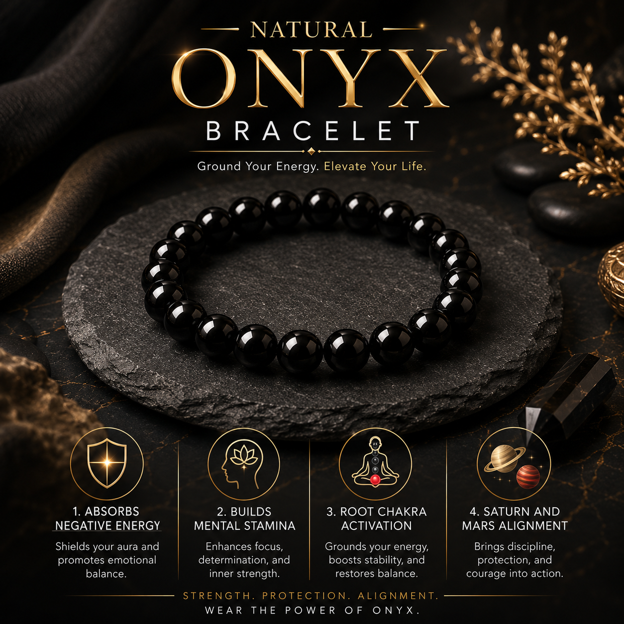 Natural Onyx Bracelet for Protection, Strength & Inner Stability