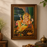 Ganesha with Mushak Vintage Painting in a Wooden Frame