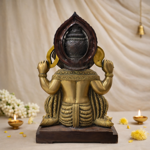 Lord Ganesha Murti | God of Good Beginning | Brass Statue | Mixed Finish | 18.5 Inches