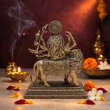 Durga on Lion Superfine Brass Statue for Puja & Home Decor | 4.5 Inch
