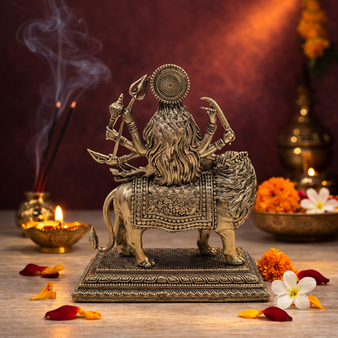 Durga on Lion Superfine Brass Statue for Puja & Home Decor | 4.5 Inch