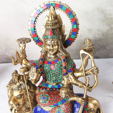 Brass Durga Mata in Mosaic work