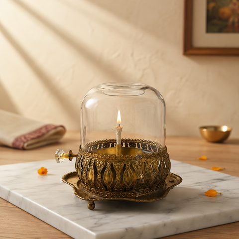 Brass Akhand Jyot Diya With Adjustable Bati Knob( Extra Large,200 Ml )
