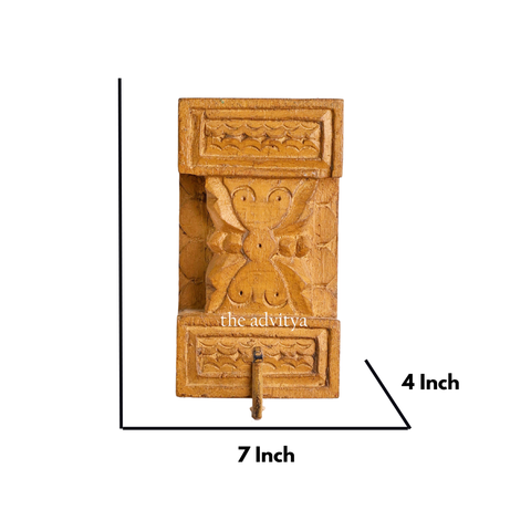 Hand Carved Wooden Yellow Hook Wall Decor