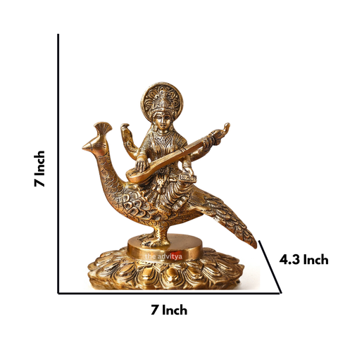 Brass Saraswati Sitting On Hans