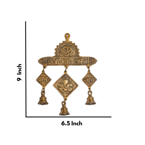 Lord Ganesha Wall Hanging With Om Subh Labh And Brass Bells
