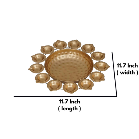 Small Metal Urli with Diya | Decorative Bowl for Home and Festive Decor