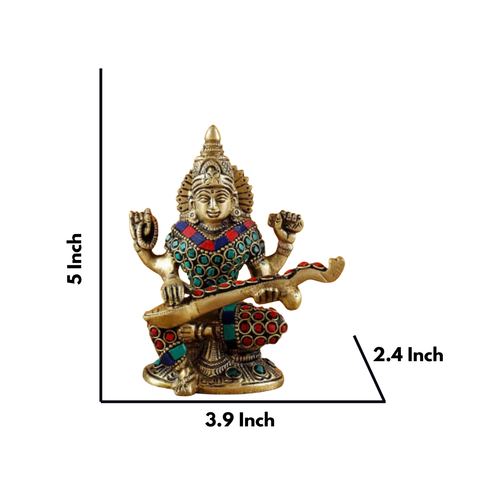 Goddess Saraswati with Stone Work