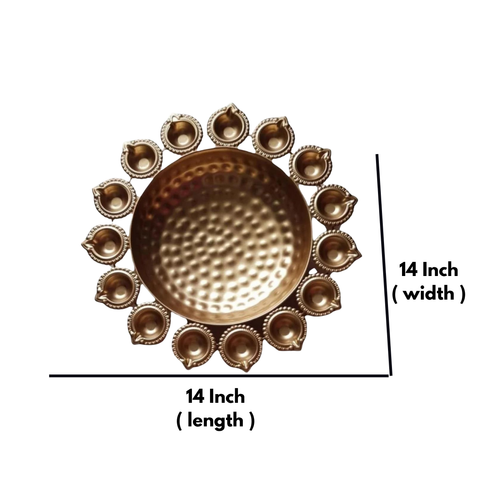 Medium Metal Urli with Diya | Decorative Bowl for Home and Festive Decor