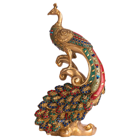 Brass Peacock With Stonework Showpiece 