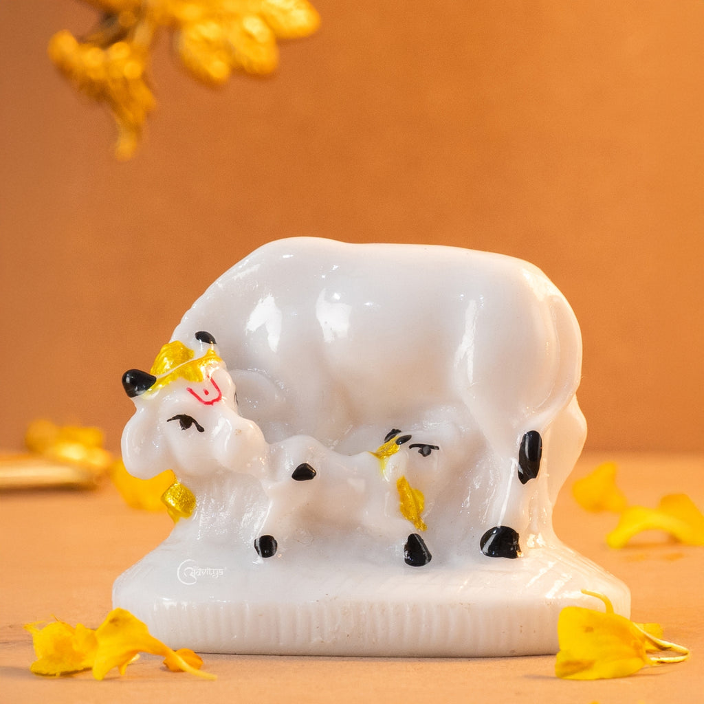 Marble Dust Cow with Calf Statue