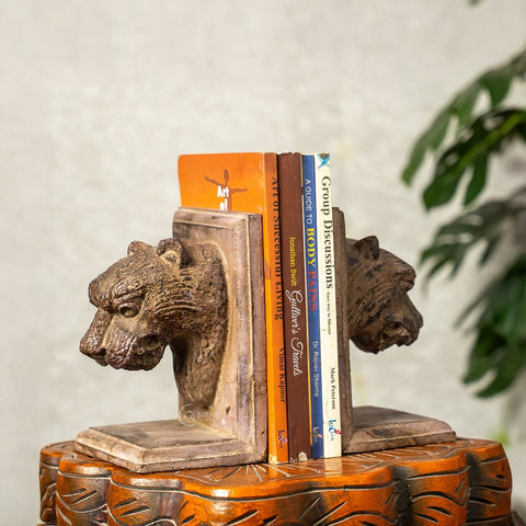Lion Face Wooden Bookends (Pair)