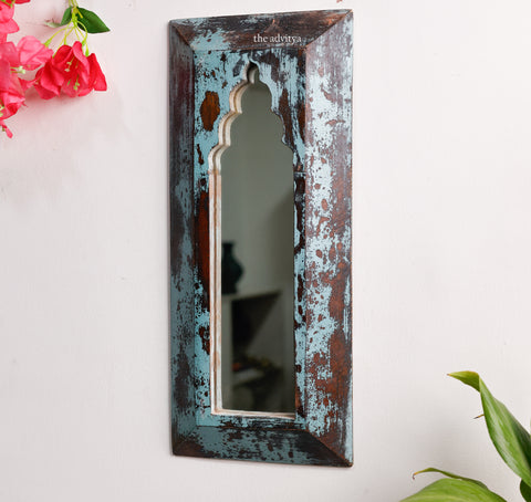 Blue Distressed Wooden Wall Mirror