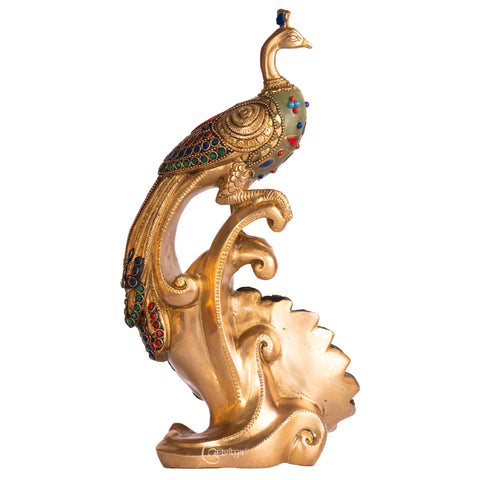 Brass Peacock With Stonework Showpiece 