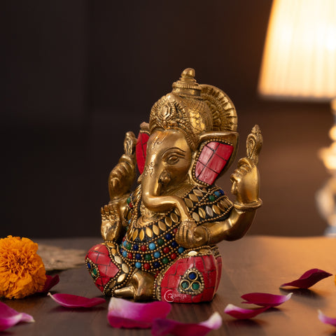 Stonework Brass Ganesha Idol