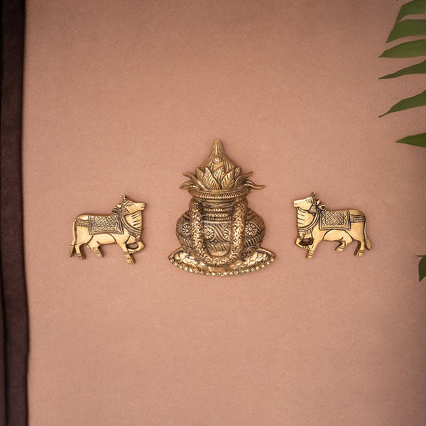 Brass Kalash with Cow Wall Hanging
