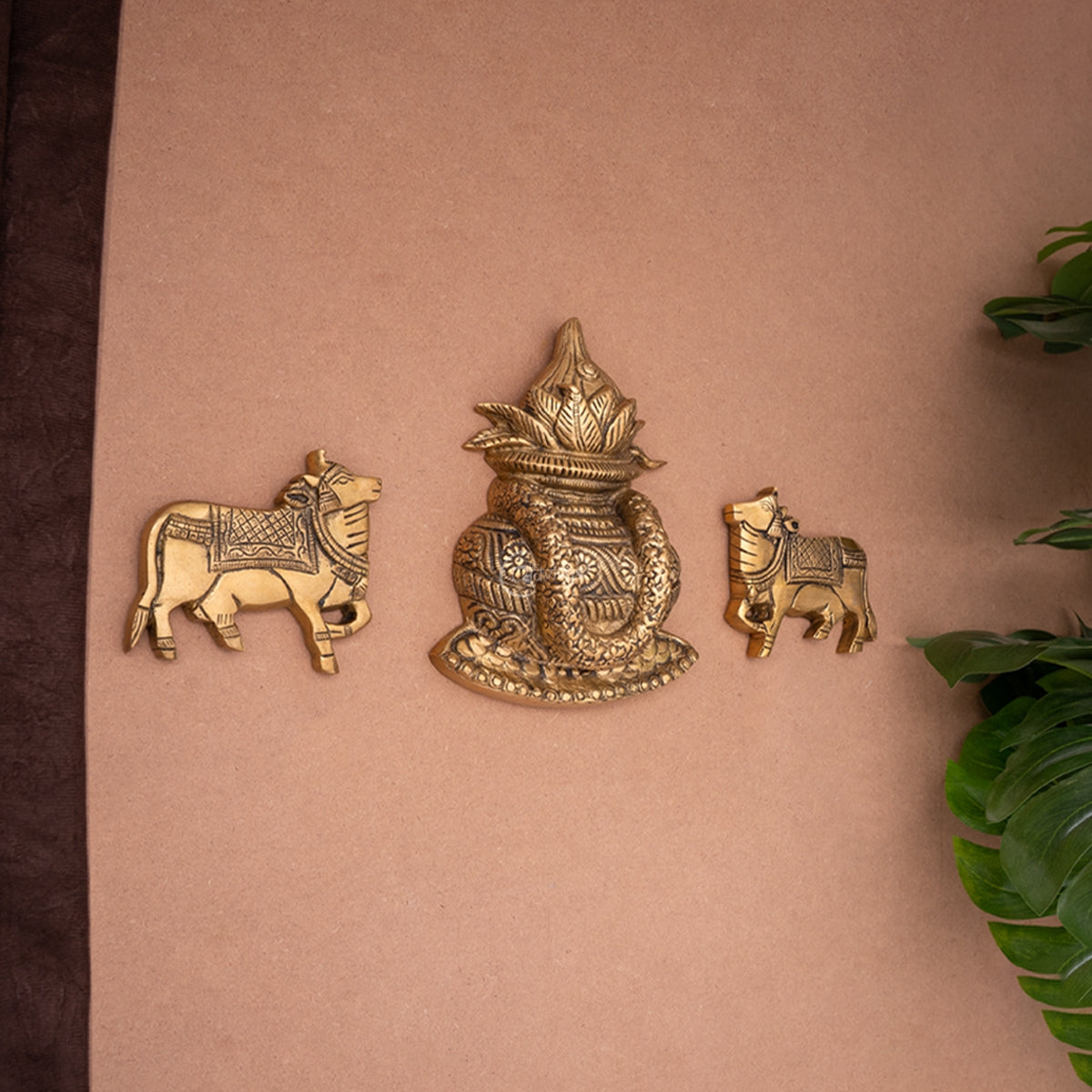 Brass Kalash with Cow Wall Hanging