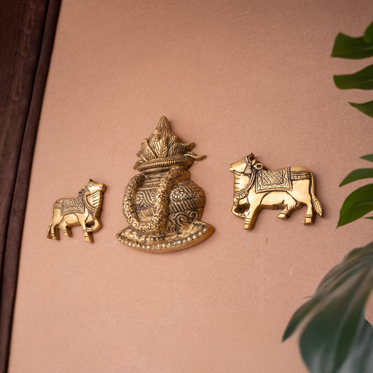 Brass Kalash with Cow Wall Hanging