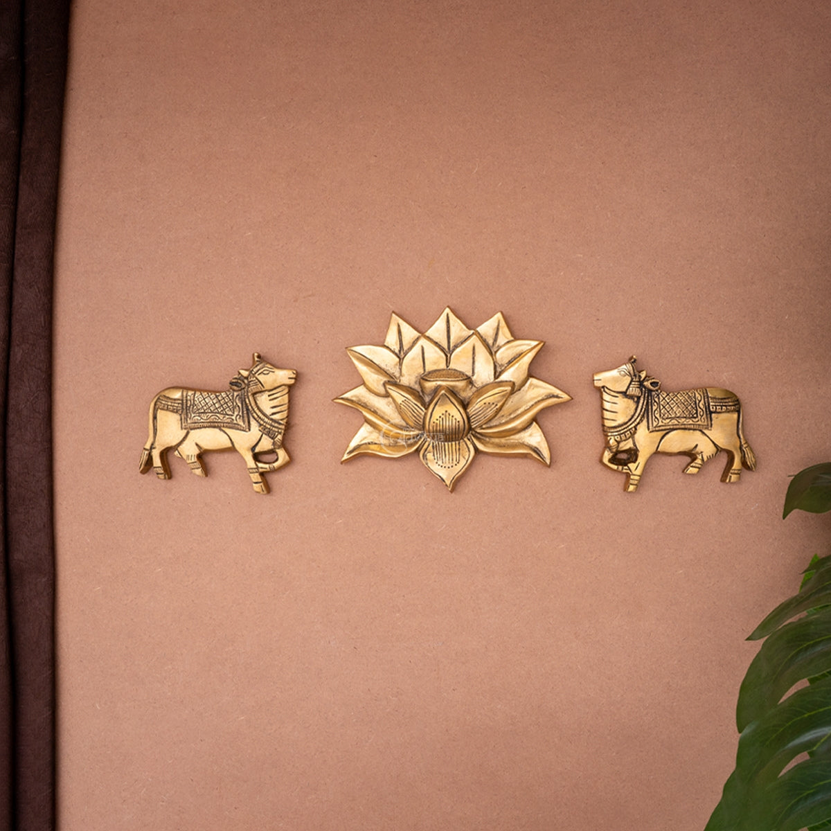 Brass Lotus With Cow Wall hanging