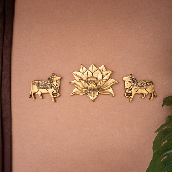 Brass Lotus With Cow Wall hanging