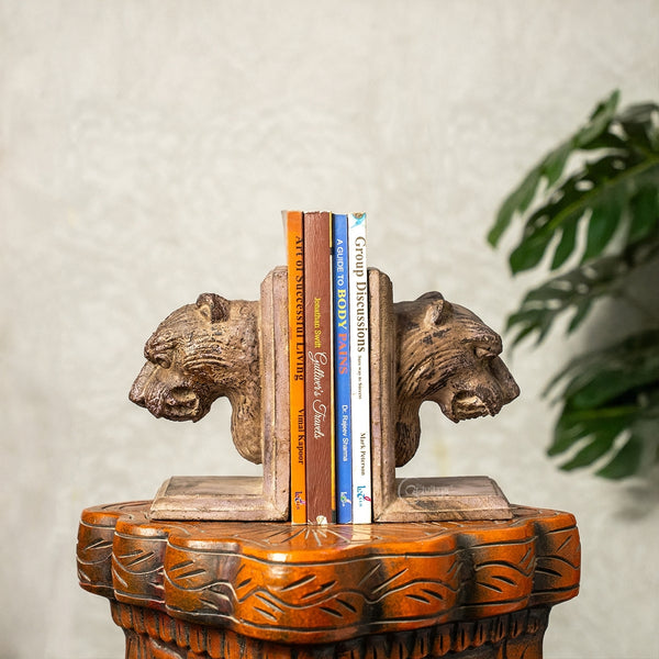Lion Face Wooden Bookends (Pair)