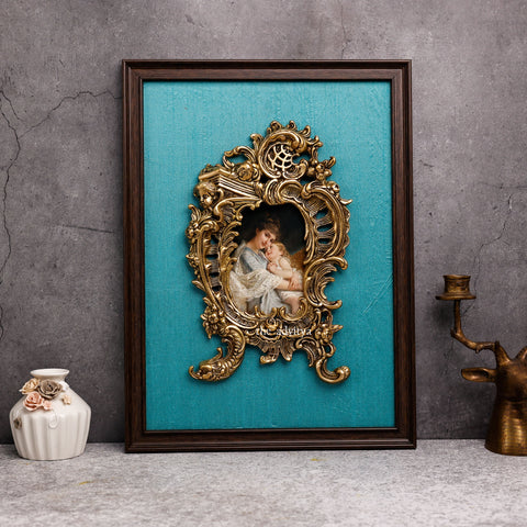 Antique European Regency Brass Prabhaval in Fabric Frame