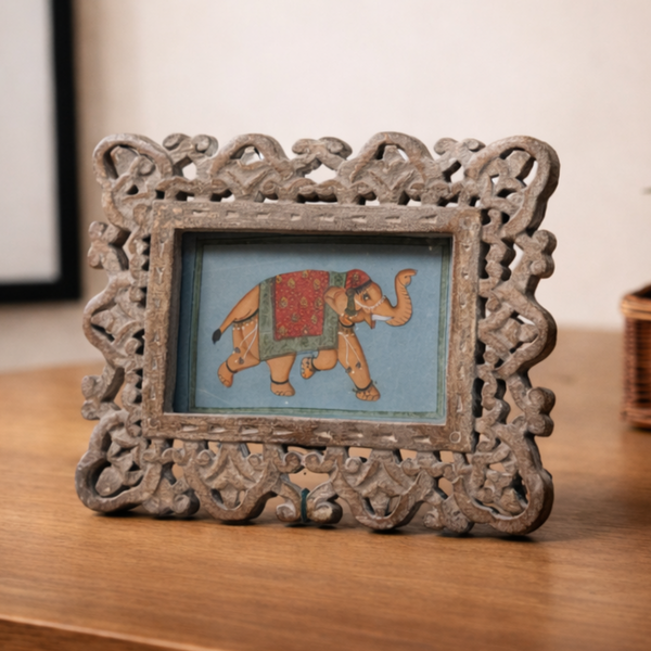 Photo Frame | Wooden Carving | Vintage Design | 11.5 X 9.5 Inches