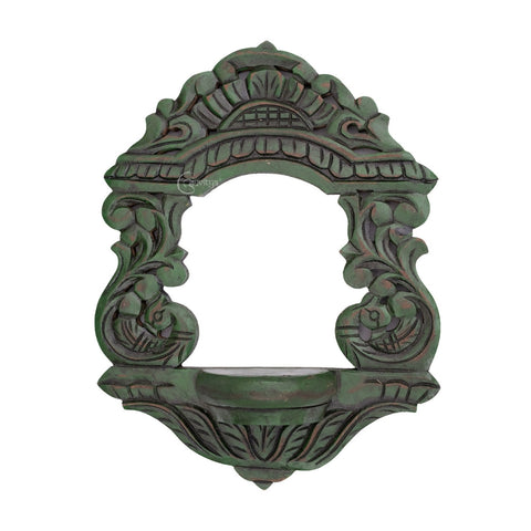 Wooden Carved Handpainted Green Bracket With Mango Leaf Kalash