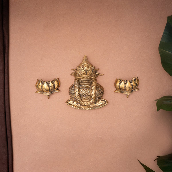 Brass Kalash With Lotus Wall Hanging