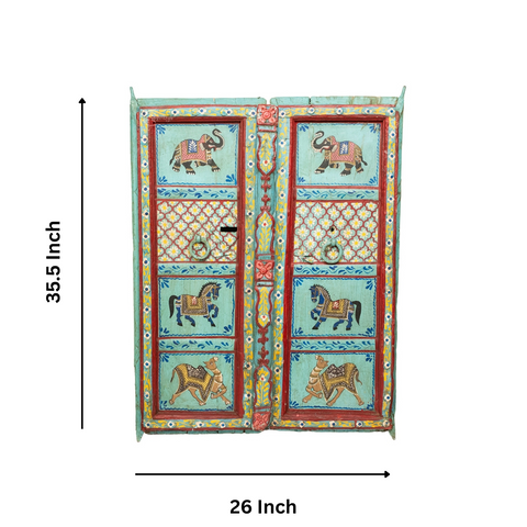 Wooden Door Handpainted with Royal Animals (Dust Blue)