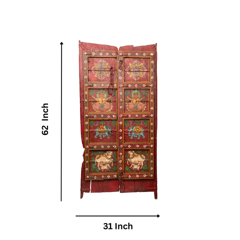 Wooden Door with Handpainted Ganesha (Red)
