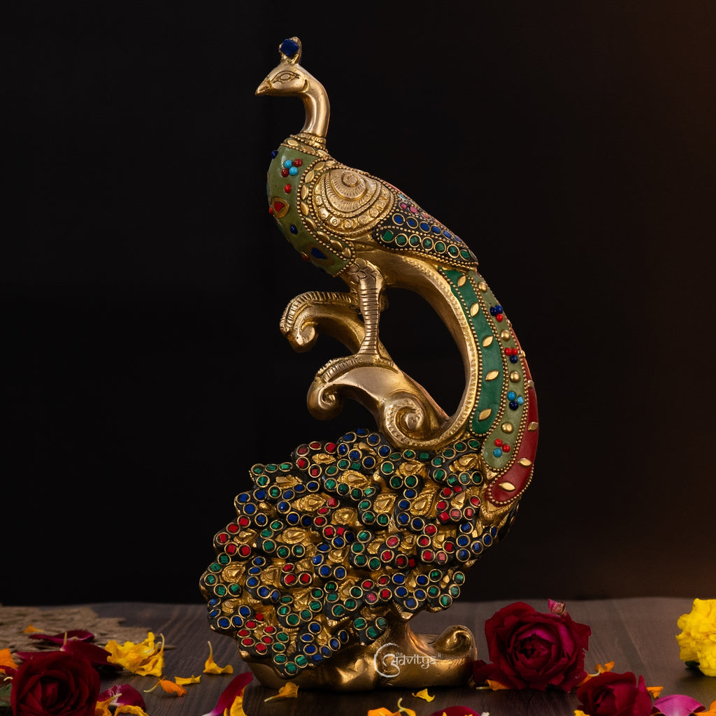 Brass Peacock With Stonework Showpiece 