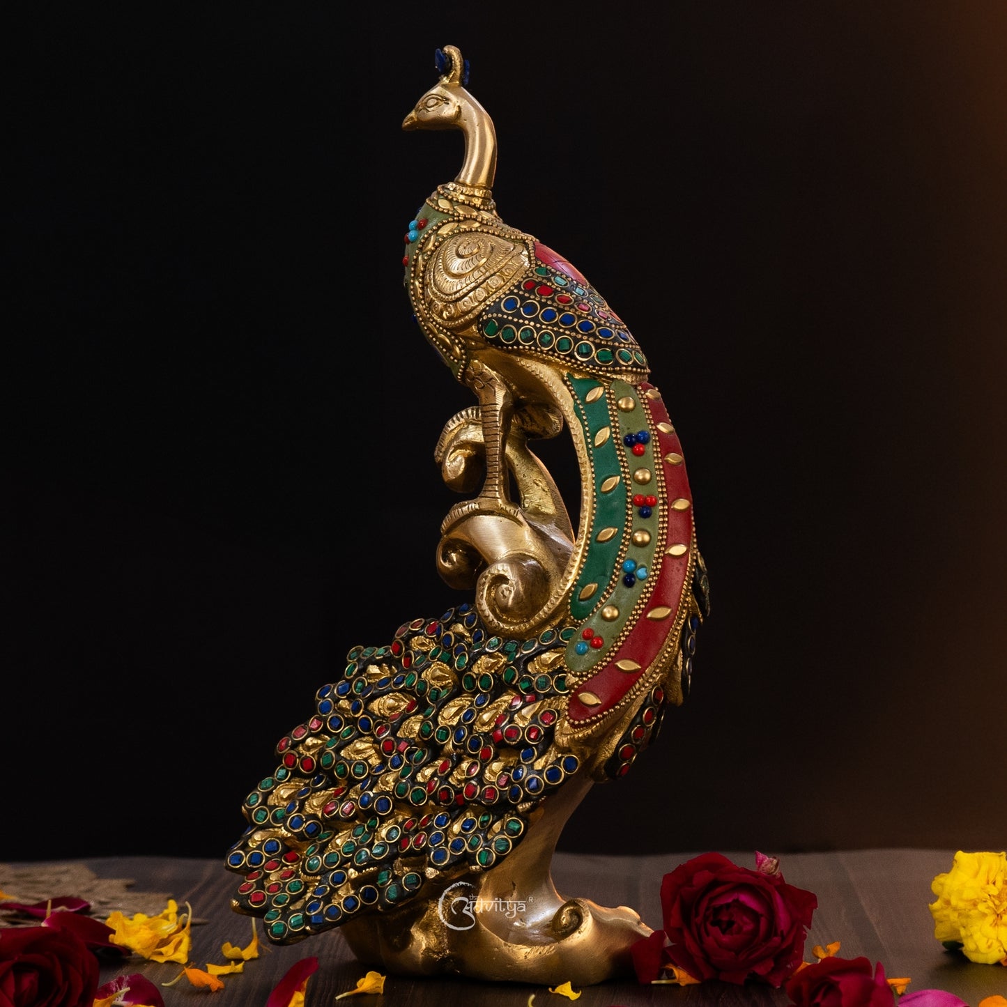 Brass Peacock With Stonework Showpiece 