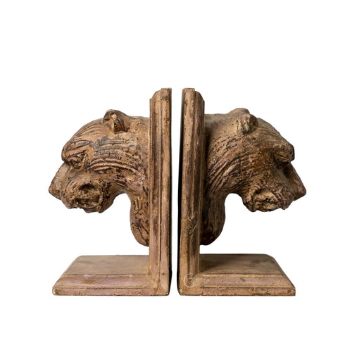 Lion Face Wooden Bookends (Pair)